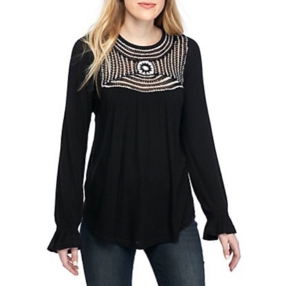 Free People NWT Waffle Knit Crochet Soulmate Tunic Blouse Elastic Cuffs
